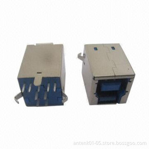 USB3.0 B Type Receptacle Straight DIP Connectors with Brass, Full Nickel Plated Shell